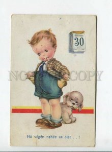 3177651 COMIC Boy Terrier waiting WAGE Vintage Color postcard