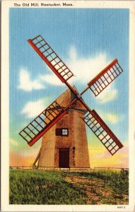 VINTAGE POSTCARD THE OLD MILL AT NANTUCKET MASSACHUSETTS POSTED 1953