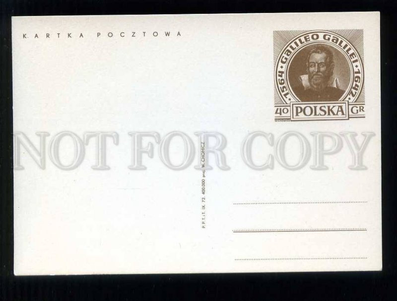 273963 POLAND 1972 year Galileo Galilei SPACE postal card