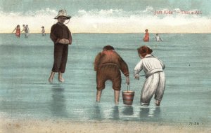 Vintage Postcard 1910's Just Kids That's All Portrait of People Fishing Artwork