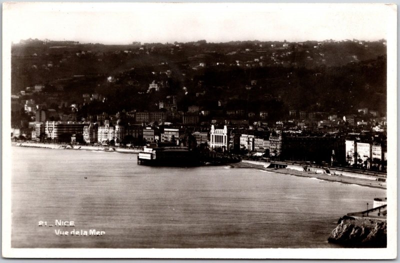 Vue De La Mer Buildings On Mountains Nice France Real Photo RPPC Postcard