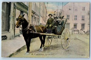 1908 Quebec Canada Vintage Postcard Caleche Horse Cart House Building Posted