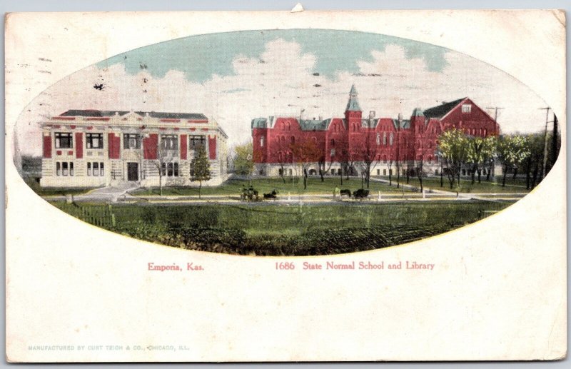 1909 Emporia Kansas KS State Normal School And Library Grounds Posted Postcard