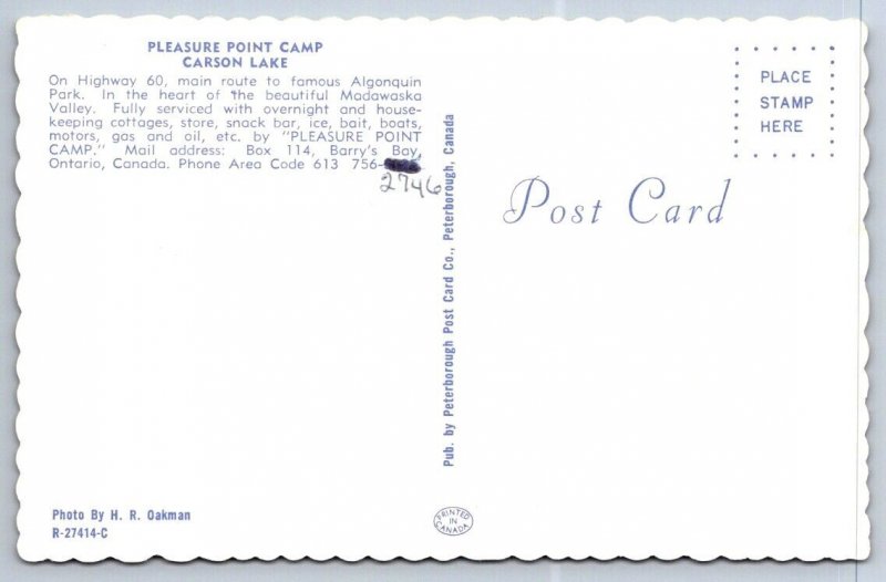 Pleasure Point Camp, Carson Lake, Barry’s Bay Ontario, Aerial View Postcard