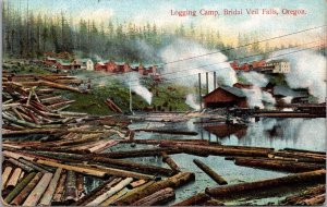 Postcard Logging Camp at Bridal Veil Falls, Oregon