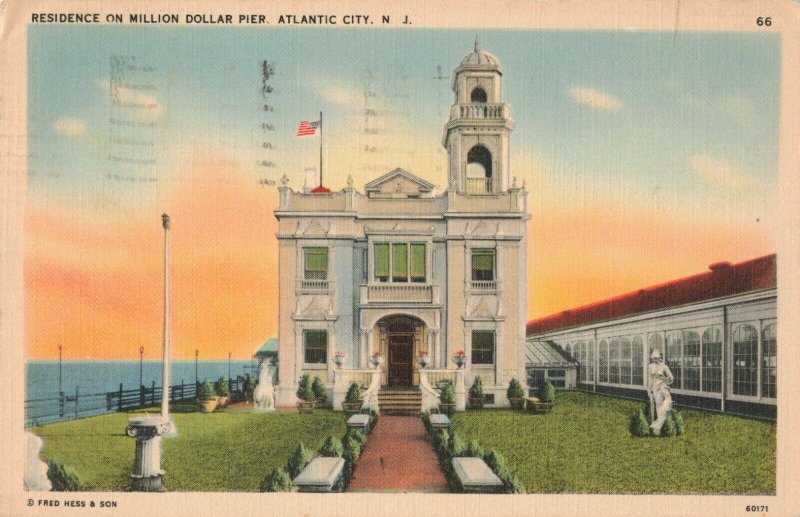 C.1941 Residence on Million Dollar Pier, Atlantic City, N.J. Postcard ~ Kapetz