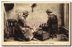 Old Postcard Folklore Auvergne home A young household Doll