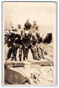 US Navy Sailor Aboard Ship Postcard RPPC Photo Earl Carder c1910's Antique