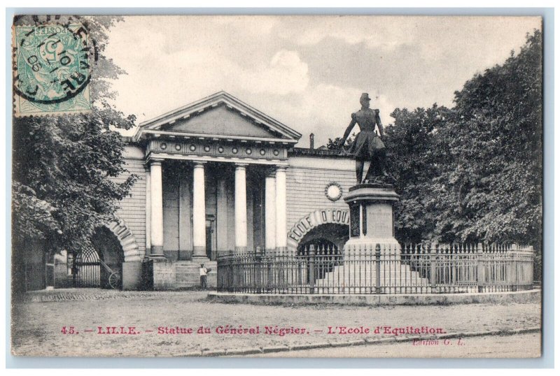 Lille Nord France Postcard Statue of General Negrier The Riding School 1906