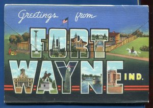 Fort Wayne Indiana in linen souvenir postcard folder foldout posted