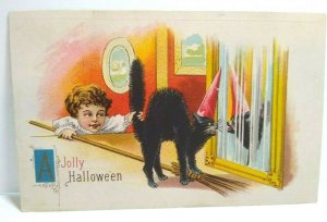 Halloween Postcard Child Grabs Black Cat By Tail 1914 Barton Spooner Series 619