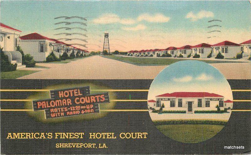 1940 SHREVEPORT Louisiana Hotel Palomar Courts linen Mid West postcard 3559