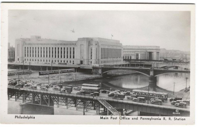 RPPC Postcard Main Post Office Pennsylvania Railroad Station Philadelphia PA