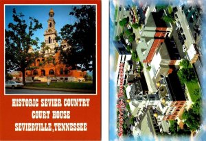 2~4X6 Postcards Sevierville TN Tennessee SEVIER COUNTY COURT HOUSE & AERIAL VIEW