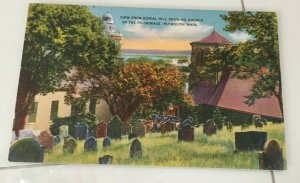 PENNY LINEN POSTCARD BURIAL HILL & CHURCH OF THE PILGRIMAGE PLYMOUTH MASS.