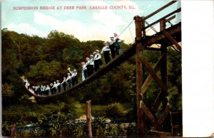 Postcard People on the Suspension Bridge at Deer Park, Lasalle County, Illinois