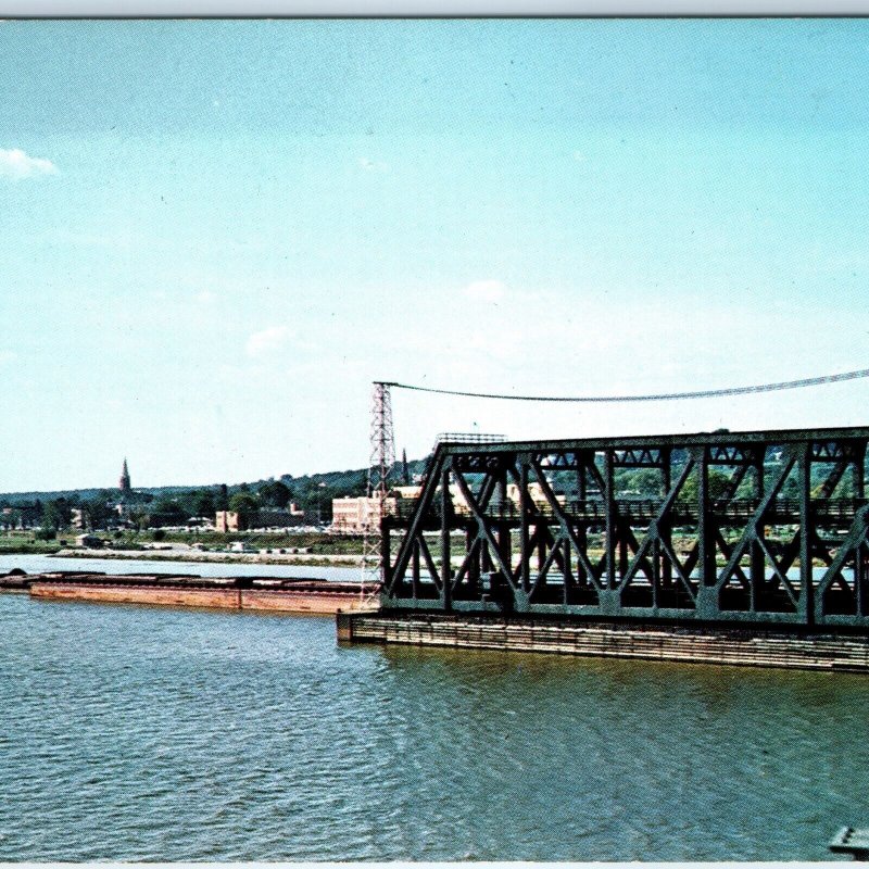 c1960s Fort Madison, IA Santa Fe Railway Bridge Tow Boat Barge Mississippi A178