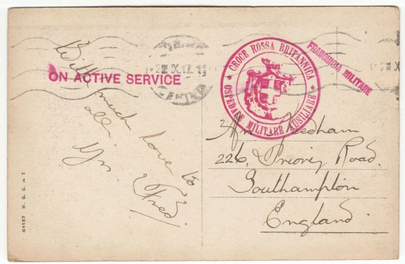 WW1 PPC, 1917 British Red Cross Auxiliary Military Hospital Postmark In Italian