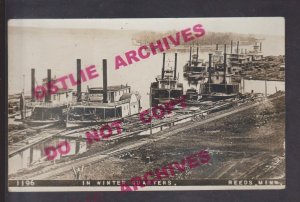 Reeds Landing MINNESOTA RPPC 1910 STEAMBOATS Docked MISSISSIPPI RIVER nr Wabasha