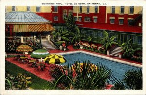 Vtg Savannah Georgia GA Hotel De Soto Swimming Pool 1920s Unused Postcard