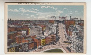 P1997, old postcard birds eye view looking west trollies cars etc albany ny