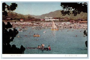 c1950's Bathing Boat Riding at Morito Beach Hayama Japan Vintage Postcard