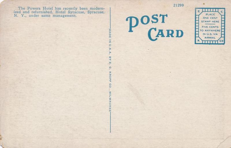 Powers Hotel recently Modernized, Rochester, New York - WB