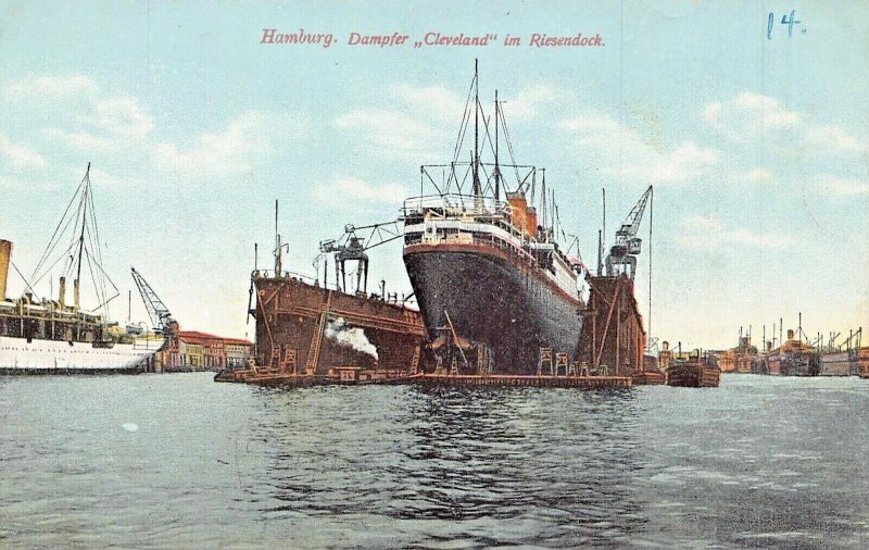 HAMBURG GERMANY~DAMPFER SHIP CLEVELAND im RIESENDOCK~1912 POSTCARD