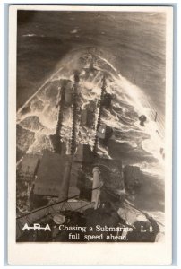 WWI US Navy Postcard RPPC Photo Chasing A Submarine Full Speed Ahead c1910's