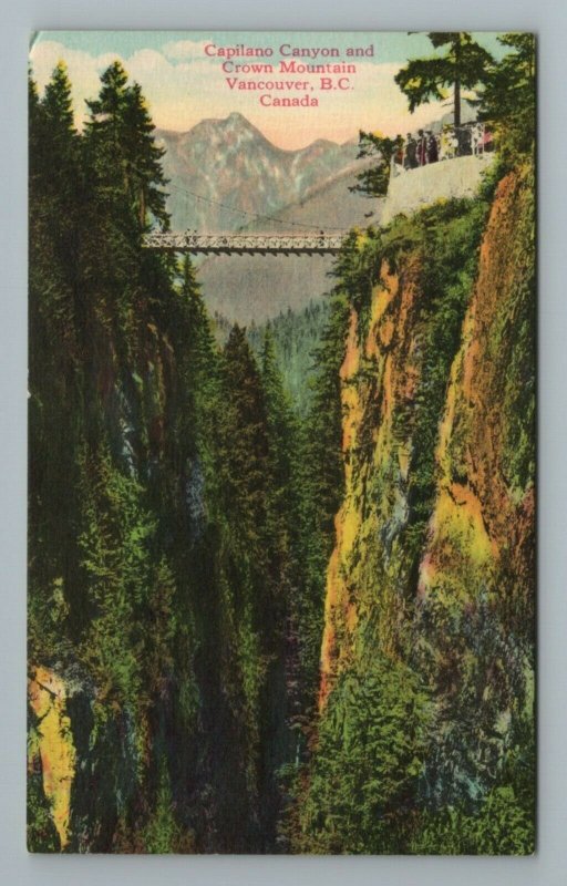 Capilano Canyon Crown Mountain Vancouver BC Canada Bridge Vintage Postcard 