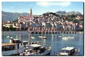 Postcard Moderne Menton old town and harbor