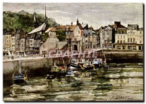 Modern Postcard Honfleur The Avant Port watercolor of Jean Louis Thibaut