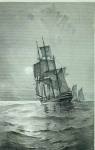 1879 Lovely Engraved Large 3 Mast Vessel Moonlight John A. Lowell Card #E