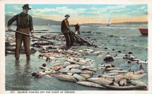 Salmon Fishing Off The Coast of Oregon, Early Postcard, Unused