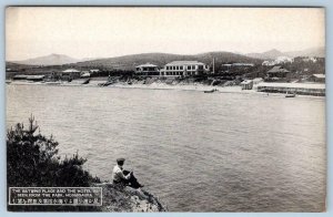 HOSHIGAURA BATHING PLACE & HOTEL AS SEEN FROM THE PARK 1920's ERA JAPAN POSTCARD