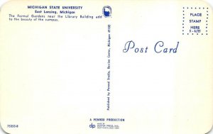 MI, East Lansing  MICHIGAN STATE UNIVERSITY Library & Gardens  c1960's Postcard