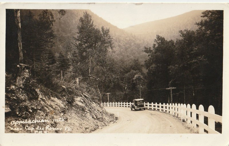 VINTAGE POSTCARD APPALACHIAN MOUNTAINS ROAD WITH OLD CAR CAP DE ROSIER RPPC 1936
