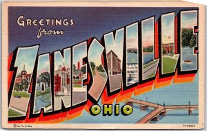 Zanesville Ohio OH, Greetings, Big Capital Letters, Famous Places, Postcard