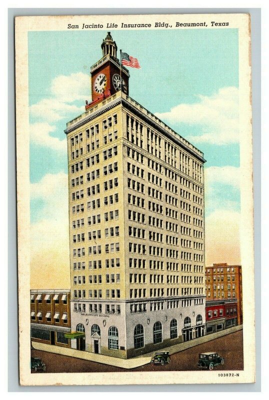 Vintage 1930's Postcard San Jacinto Life Insurance Building Beaumont Texas