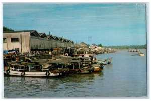 1981 A Jetty Fisherman Boat Central Market Kuala Trengganu Malaysia MY Postcard 