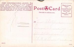 Detroit Michigan~First Congregational Church~Info on Postcard Back~c1910