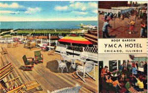 VINTAGE POSTCARD ROOF GARDEN OF THE YMCA HOTEL CHICAGO ILL.