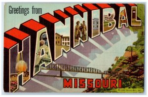 c1940 Greetings From Hannibal Missouri MO Big Letters Multiview Vintage Postcard