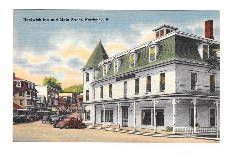 Hardwick Inn and Main Street Hardwick VT Vintage Linen Tichnor Postcard