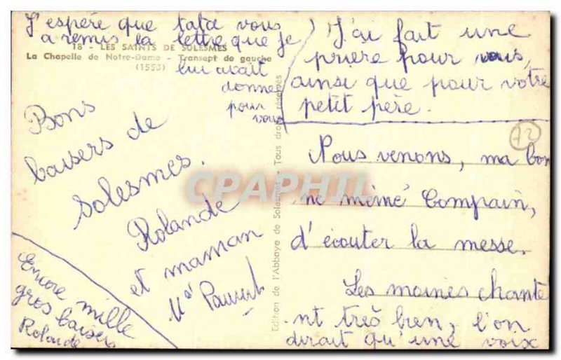 Old Postcard The Saints De Solesmes La Chapelle De Notre Dame Transept From Left