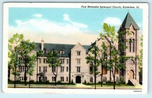 KANKAKEE, Illinois IL ~ FIRST METHODIST EPISCOPAL CHURCH ca 1940s Linen Postcard