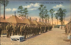 Camp Blanding Florida FL Soldiers Lined Up Attention @ Company St Linen Postcard