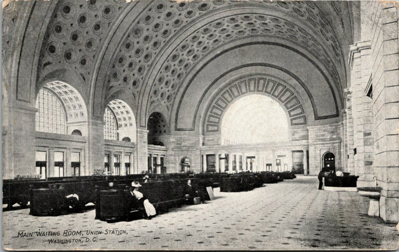 Vtg 1909 Main Waiting Room Union Station Washington DC Postcard