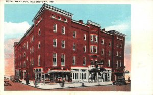 HAGERSTOWN, Maryland MD     HOTEL HAMILTON & Street View    ca1920's Postcard