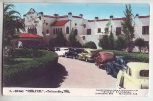 P1170 1956 stamp RPPC old cars hotel penafiel-tehuacan pue mexico, 2 scans